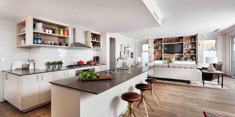 Маленькая кухня-гостиная: варианты зонирования и примеры дизайна интерьера