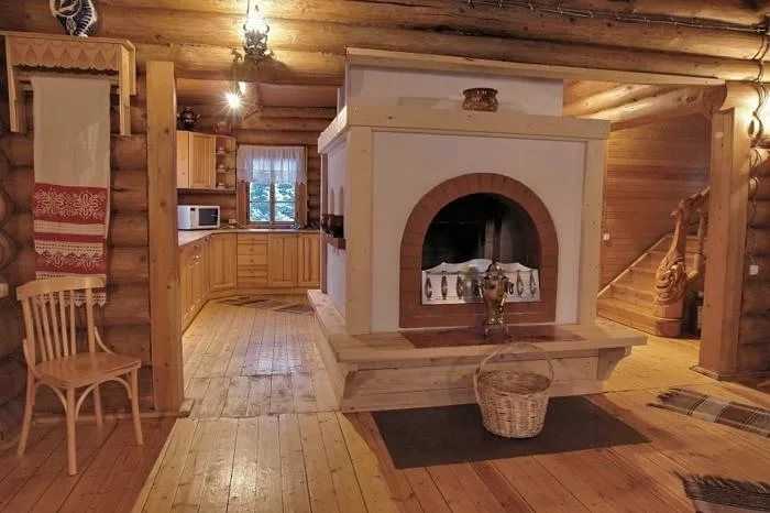 Дизайн кухни с печкой (31 фото): оформление интерьера с кухонной русской печью в частном деревянном доме в деревне, особенности и советы