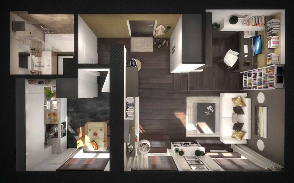 Дизайн квартиры-студии 30 кв. м. [80+ фото] планировки, зонирование