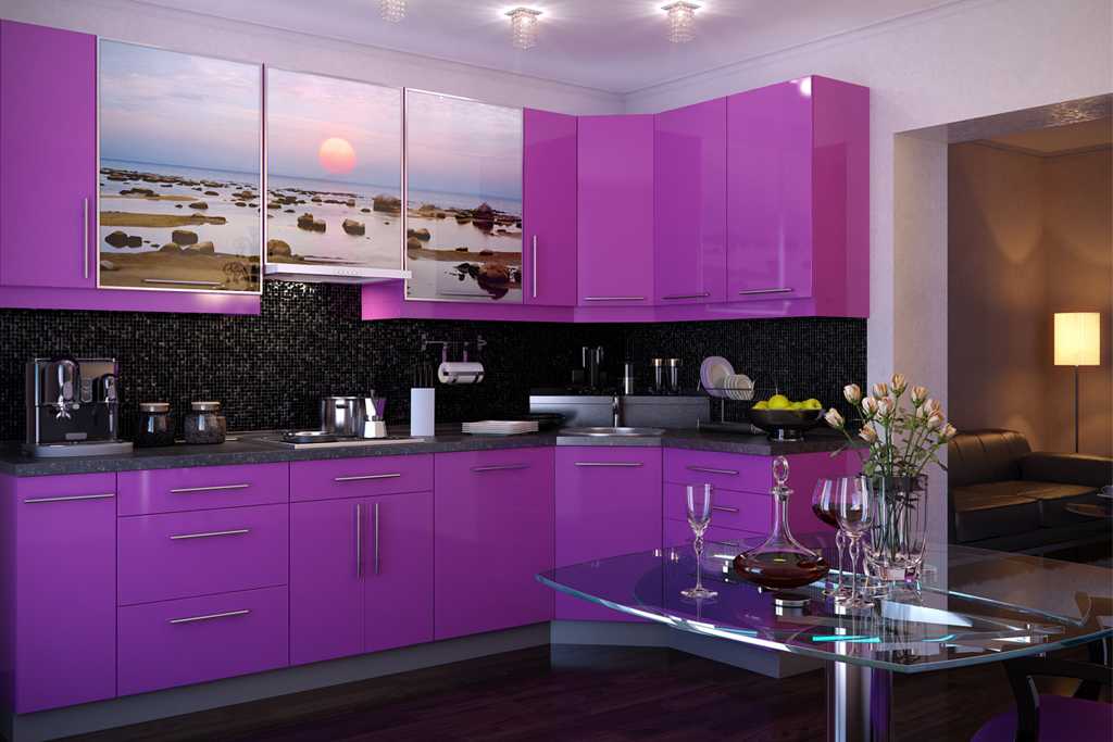 Фиолетовые кухни в интерьере