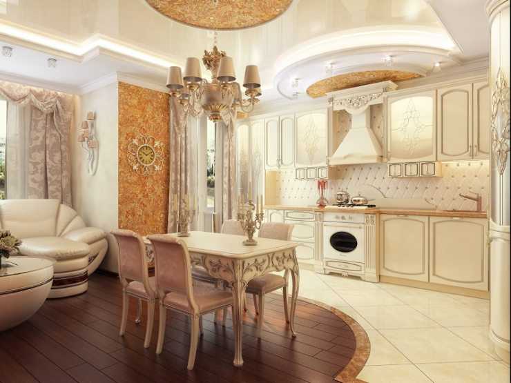 Кухня-гостиная в классическом стиле: 60 фото дизайна интерьера, столовая и ее оформление