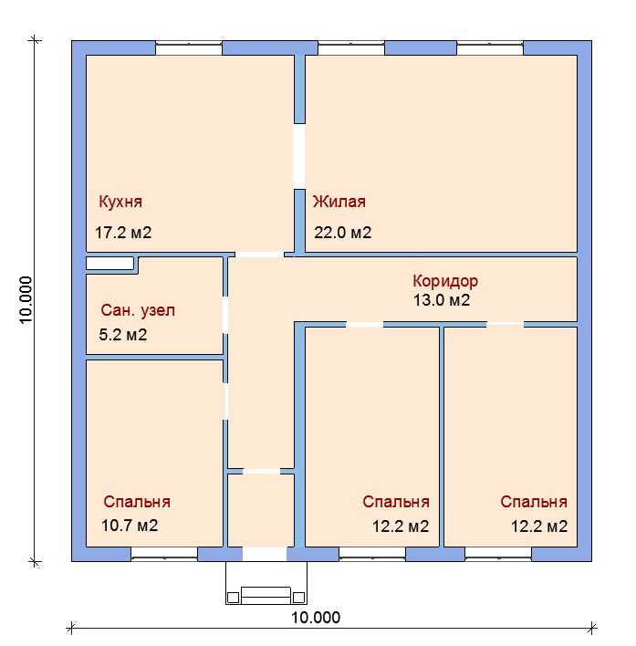 Планировка одноэтажного дома 10 на 10 (51 фото): проекты комнат со схемой для 1-этажного строения площадью 10х10 кв. м
