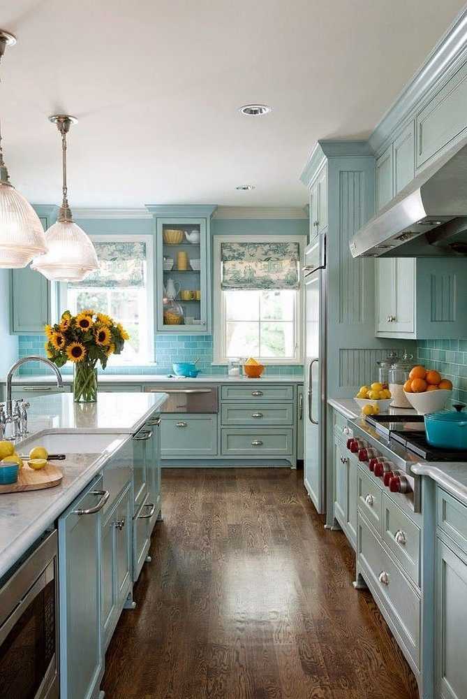 Серо-голубая кухня: кухонный гарнитур серо-голубого тона в дизайне интерьера
