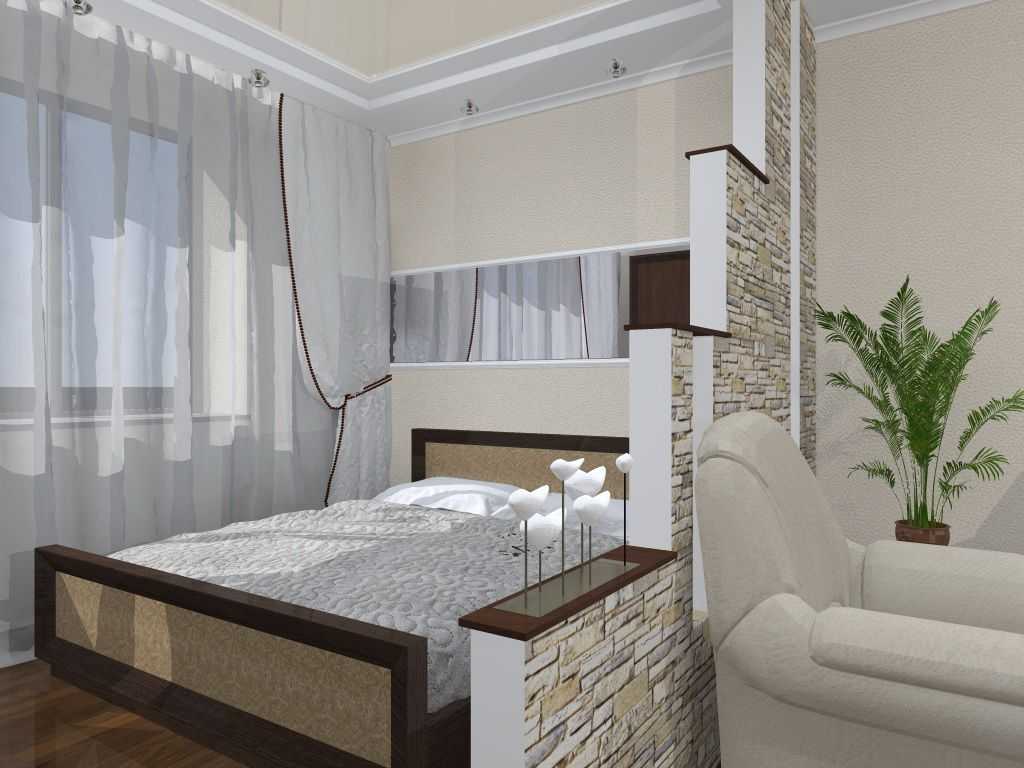 Интерьер комнаты в однокомнатной квартире с кроватью, примеры дизайна с двуспальной кроватью