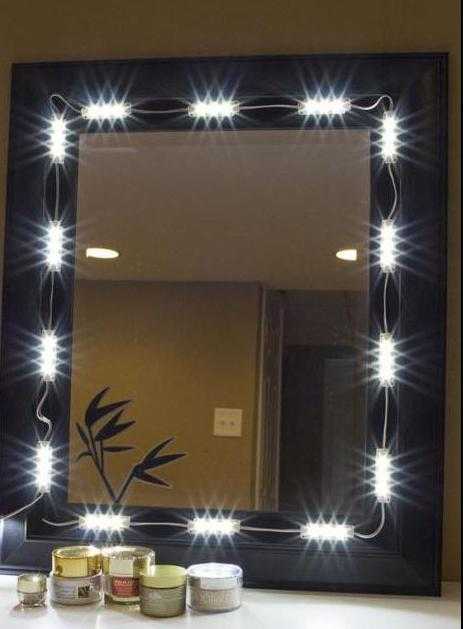 Зеркало с подсветкой своими руками: как сделать зеркало заднего вида с лампочками и вариант со светодиодной подсветкой по периметру