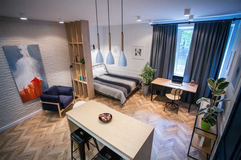 Дизайн комнаты площадью 18 кв. м в однокомнатной квартире