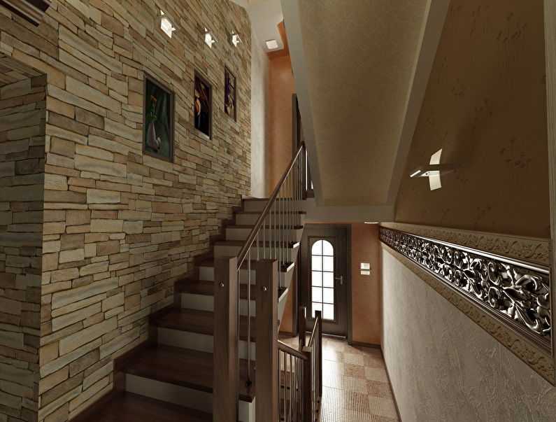 Отделка стены возле лестницы –  обзор материалов и способов интеграции конструкции в окружающее пространство