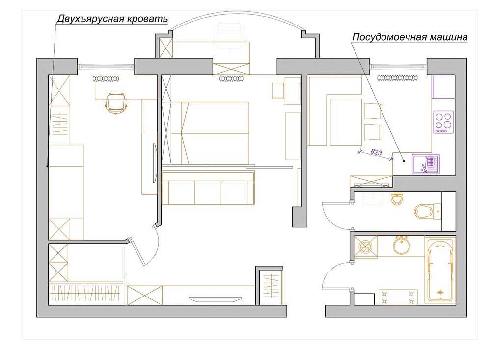 Дизайн двухкомнатной квартиры площадью 44 кв. м: идеи создания уюта