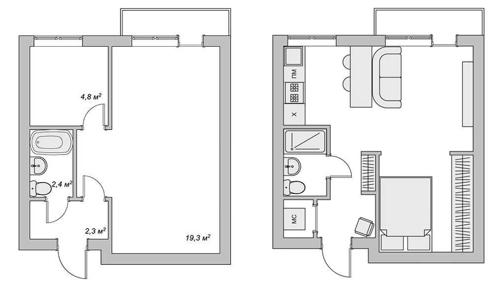 Проект перепланировки однокомнатной квартиры