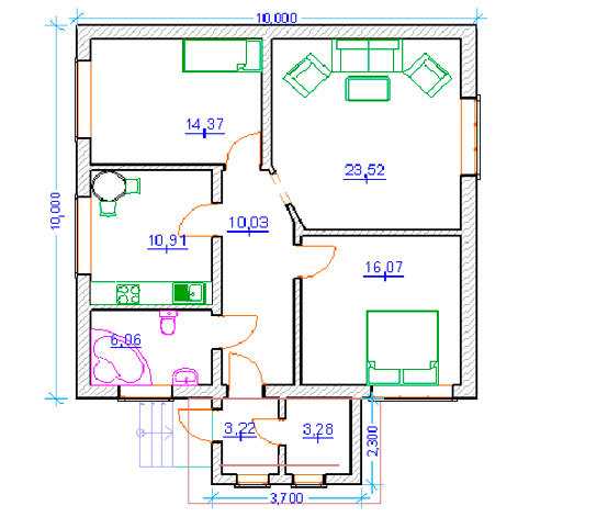 Проект дома 10 на 12: одноэтажный, двухэтажный, с мансардой, с тремя спальнями и размерами, из пеноблоков, бруса
