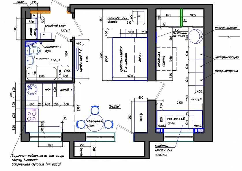 Планировка 2х комнатной квартиры: 215+ (фото) доступных схем