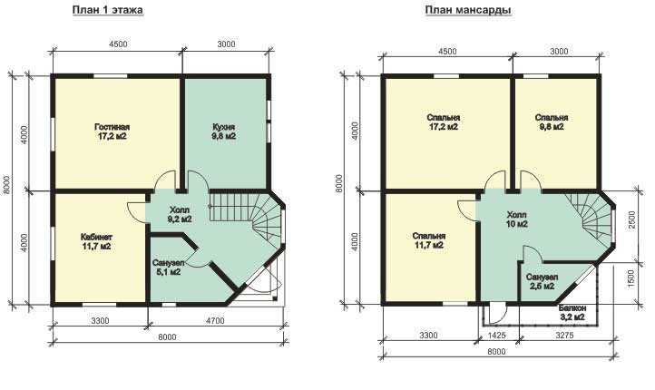 Планировка двухэтажного дома 6х8, 8х8, 9х9, 10х10, 6х6, 7х8, 6х9 и других размеров с мансардой и без нее