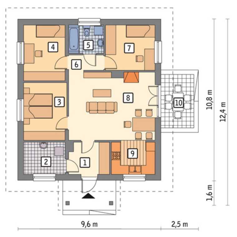 Проекты одноэтажных домов размером 8 на 10