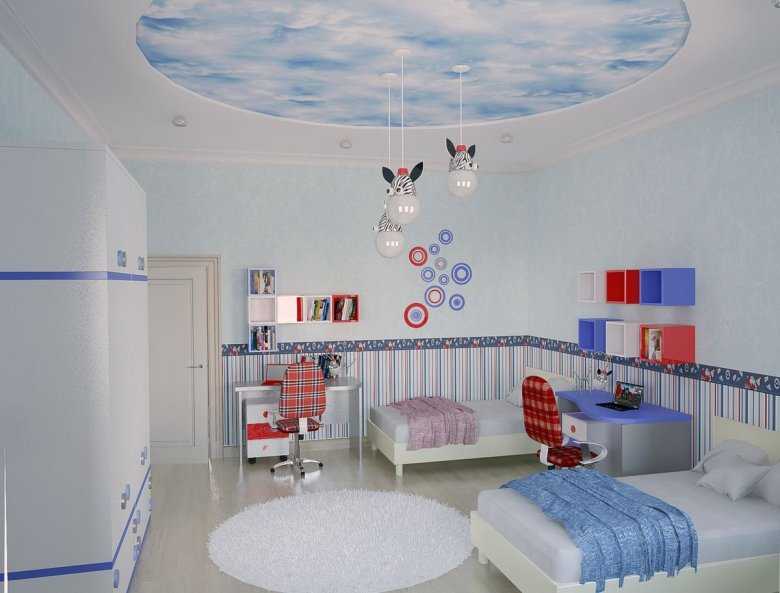Двухуровневый потолок в детской (30 фото): натяжной потолок в комнате для девочки