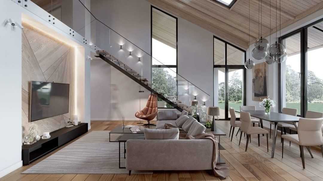 Одноэтажные дома со вторым светом необычайно привлекательны, но они оставляют много вопросов. Как сделать высоту комнаты в 2 этажа в одноэтажном доме Куда ведет лестница Какие нужны окна  Какие стили подходят такому интерьеру
