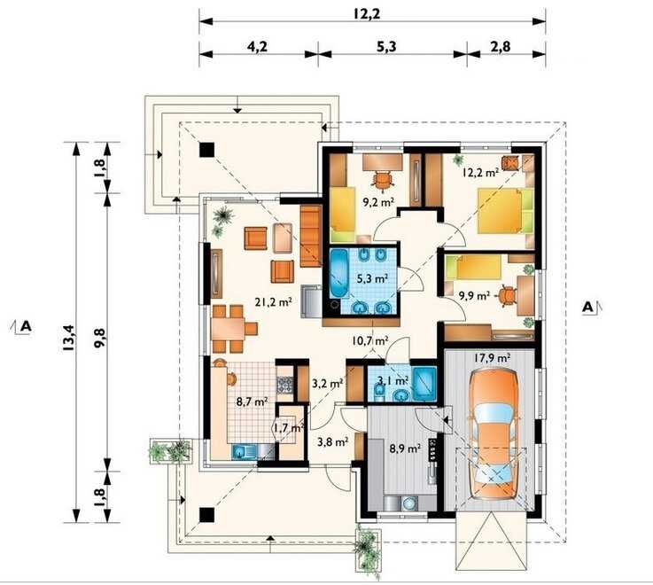 Проекты одноэтажных домов с мансардой (132 фото): планировка для коттеджа площадью до 120 метров, варианты на 150 кв. м с тремя спальнями, дизайн особняка с гаражом и террасой