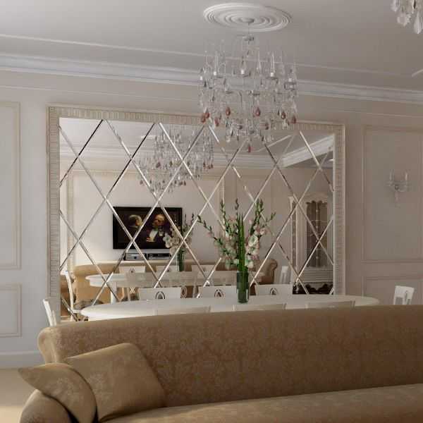 Декор комнаты большими зеркалами: красивые идеи в интерьере