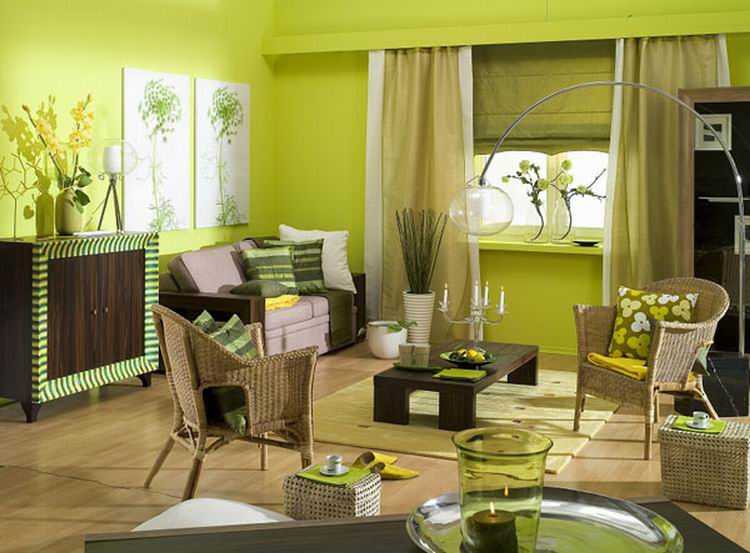 Зеленый цвет в интерьере комнат. сочетание с другими цветами