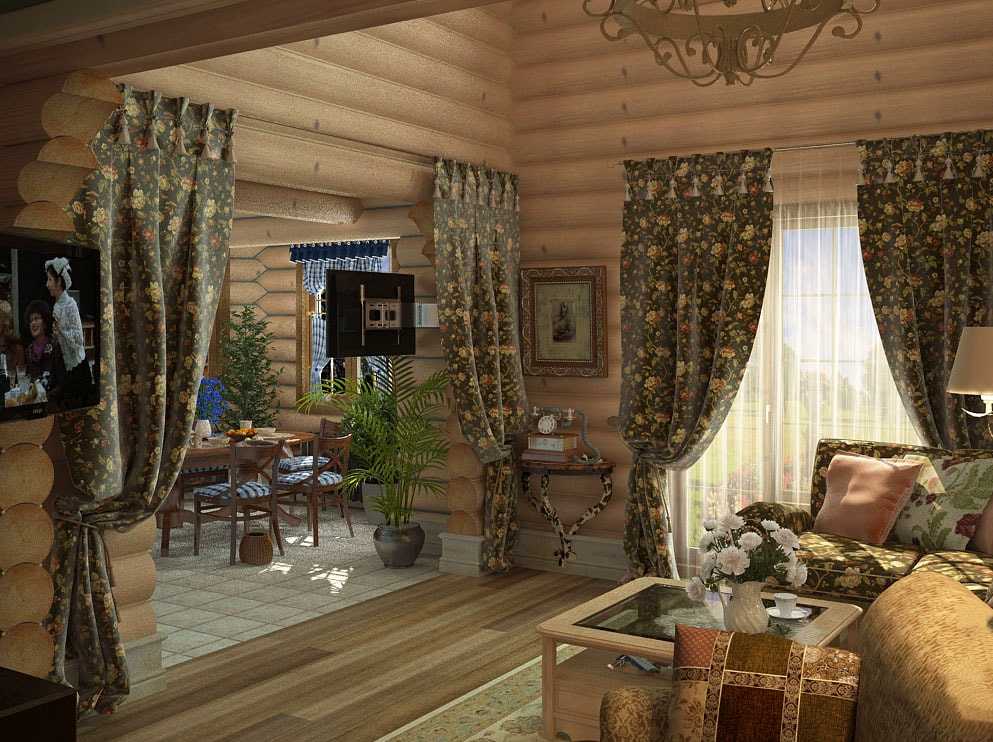 Интерьер дома из бревна: фото в комнатах, стили, отделка, мебель, текстиль и декор
