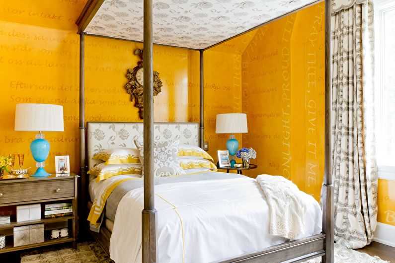 Желтая спальня — 100 фото идей сочетания в интерьере