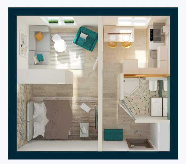 Дизайн однокомнатной квартиры для семьи с ребёнком — 40 фото