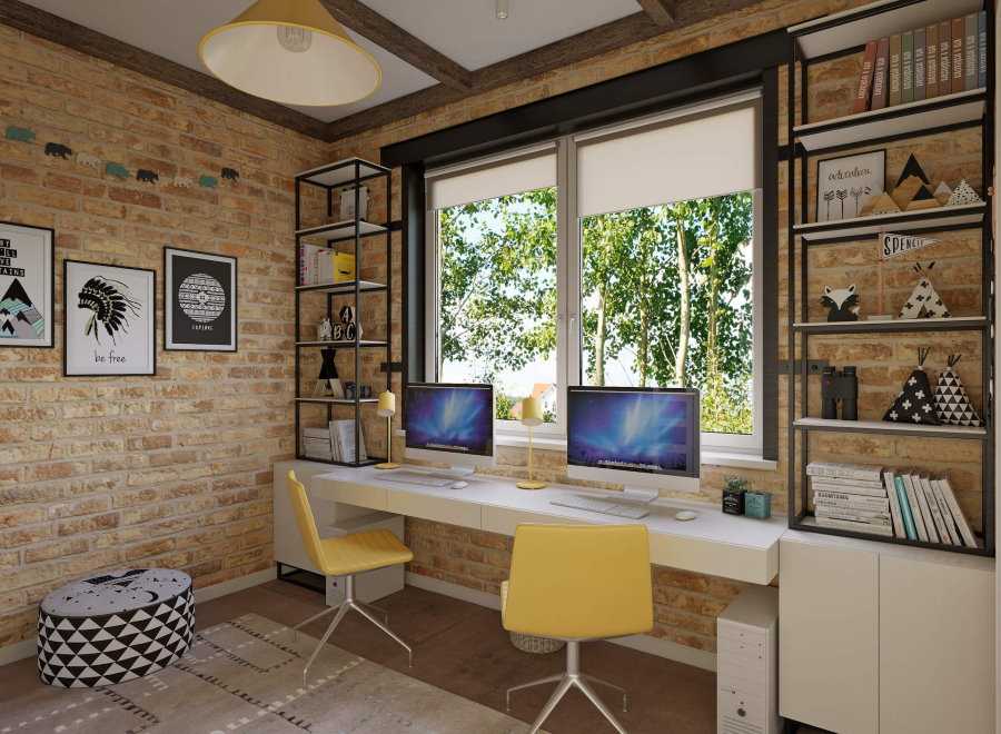 Письменный стол со стеллажом: дизайн конструкции-перегородки расположенной около или сбоку письменных изделий, варианты размещения моделей у окна