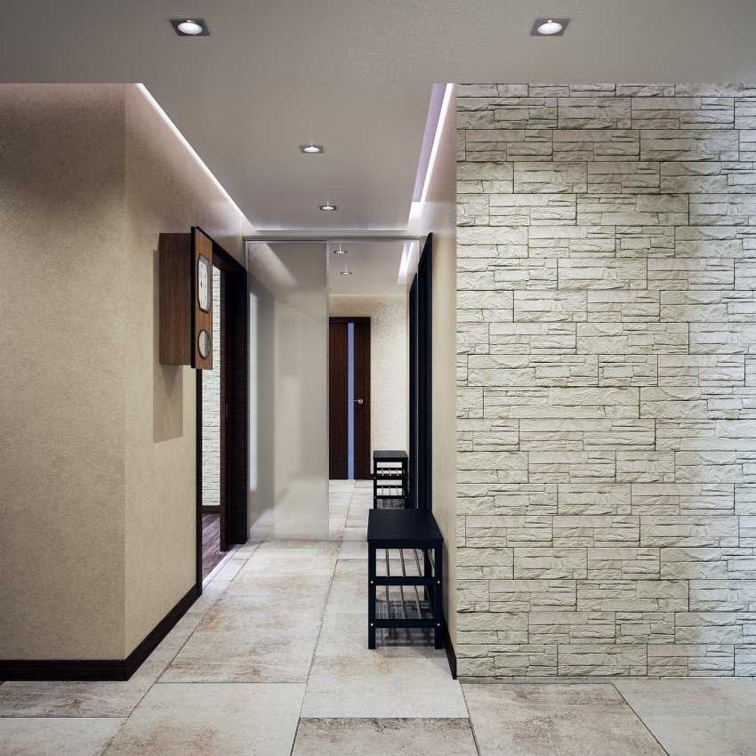 Декоративный камень в интерьере прихожей фото: отделка обоями, дизайн коридора в квартире, гибкий и дикий камень