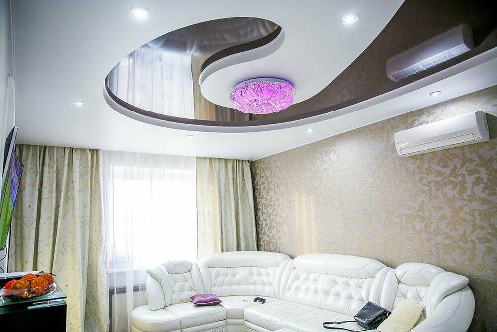 Двухуровневые натяжные потолки - фото, примеры дизайна в разных комнатах