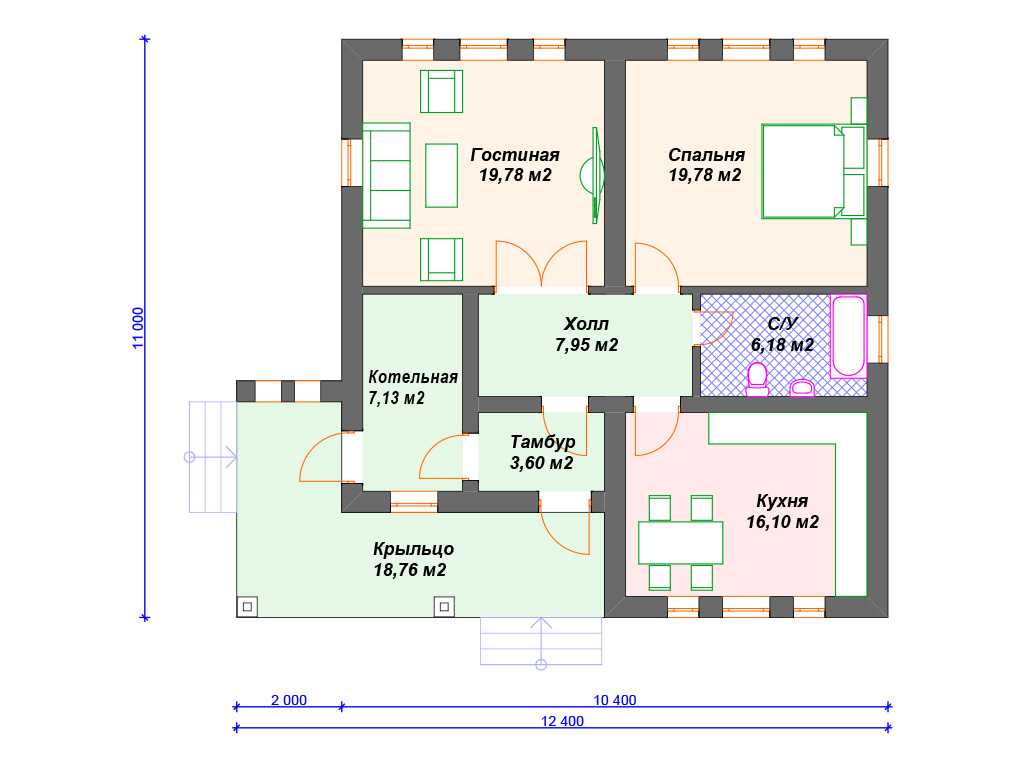 Планировка дома 8 на 12: одноэтажный, двухэтажный, проекты с мансардой и гаражом, из бруса, пеноблока