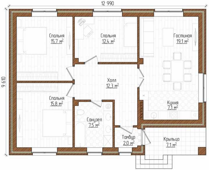 Планировка одноэтажного дома 10 на 10 (51 фото): проекты комнат со схемой для 1-этажного строения площадью 10х10 кв. м