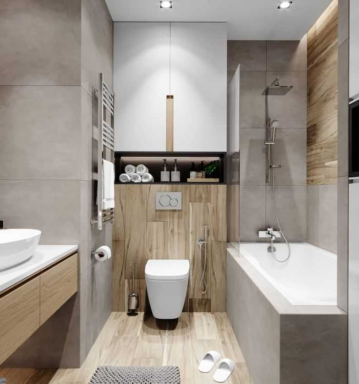 Дизайн узкой ванной комнаты: 65 фото красивых решений