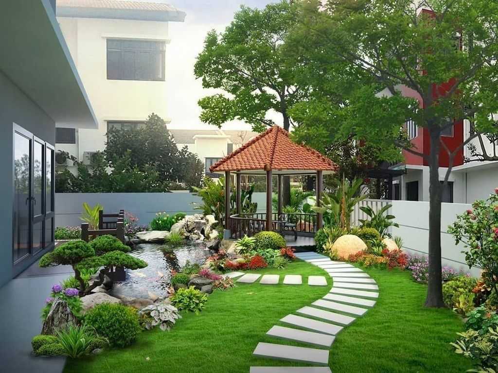 Ландшафтный дизайн двора частного дома (138 фото): красивый современный декор ландшафта, дворик с беседкой