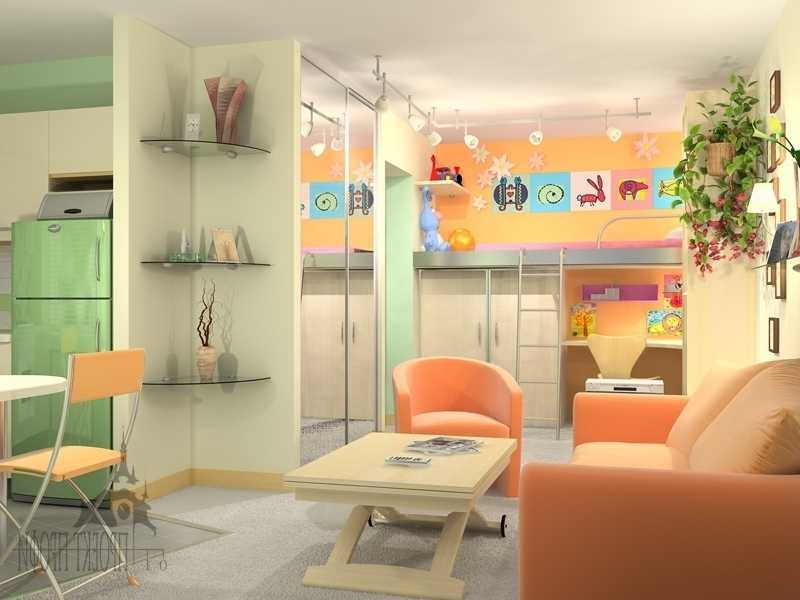 Дизайн однокомнатной квартиры для семьи с ребёнком - 40 фото
