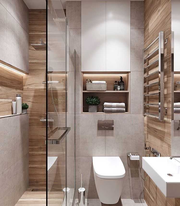 Интерьер ванной комнаты совмещенной с туалетом