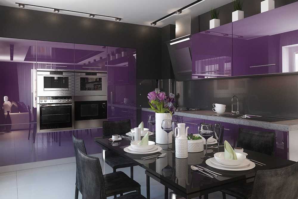 Фиолетовая кухня (81 фото): кухонные гарнитуры в лиловых тонах с белым, черным и серым в интерьере. дизайн кухонь в фиолетовом цвете