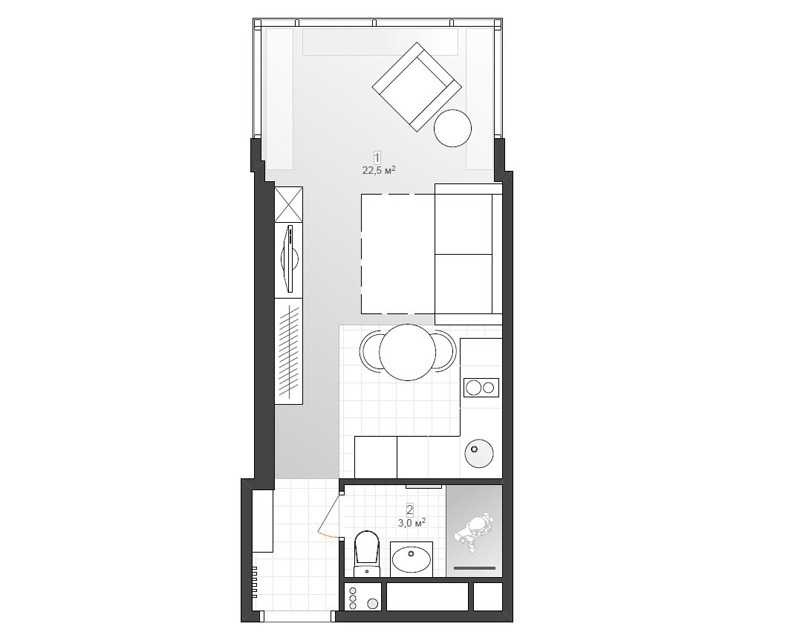 Дизайн квартиры-студии площадью 27 кв. м. с балконом