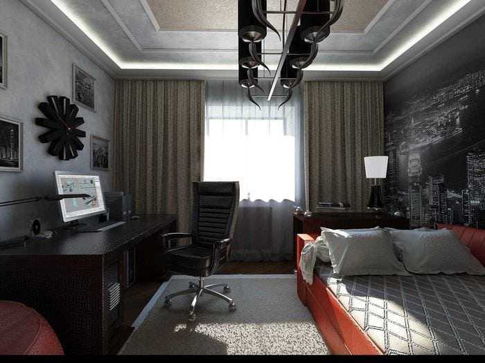 Дизайн комнаты для молодого человека: интерьер спальни для парня 20 лет, для холостяка в современном стиле, мужской однокомнатной квартиры
