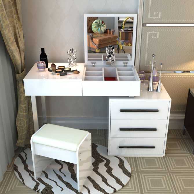 Туалетный столик с зеркалом в спальню (66 фото): угловой косметический столик в интерьере, белые модели