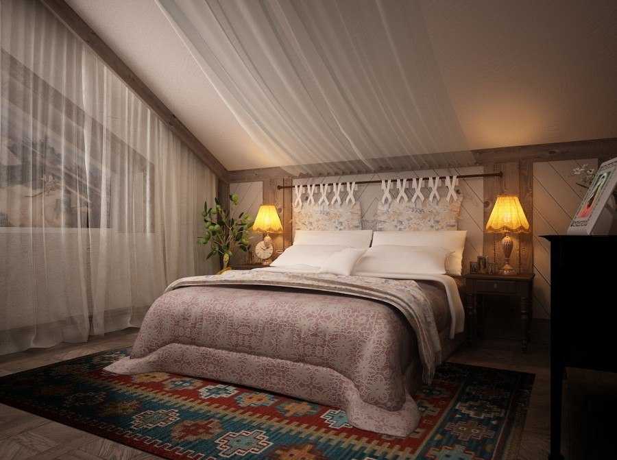 Спальня в частном доме (94 фото): дизайн интерьера комнаты в деревянном доме, красивое оформление спальни большого размера с эркером