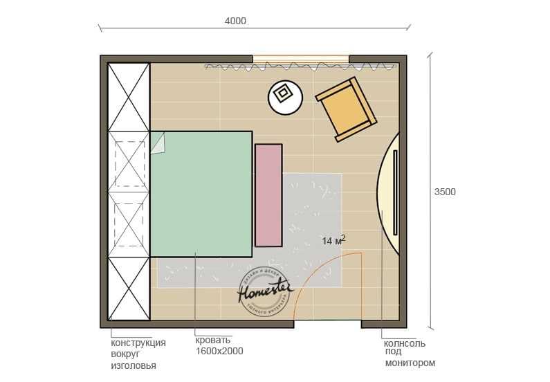 Дизайн спальни-гостиной площадью 16 кв. м