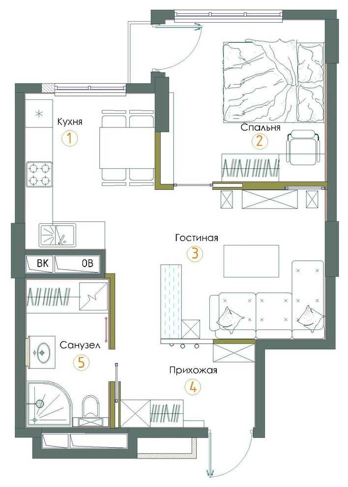 Дизайн однокомнатной квартиры 36 кв. м (28 фото): бюджетный современный проект