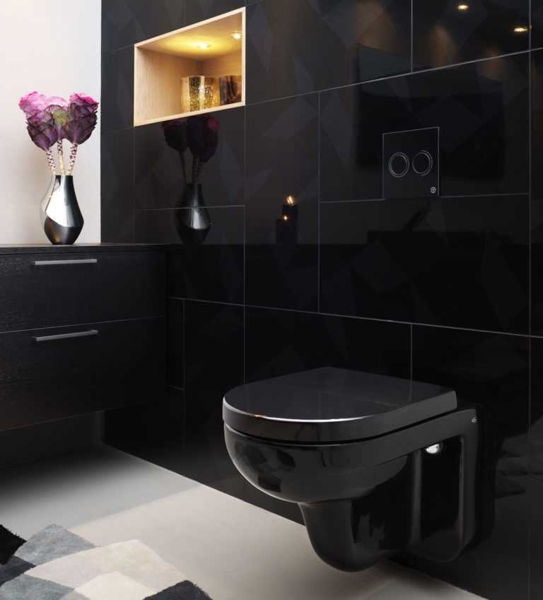 Дизайн туалета с черным унитазом | домфронт