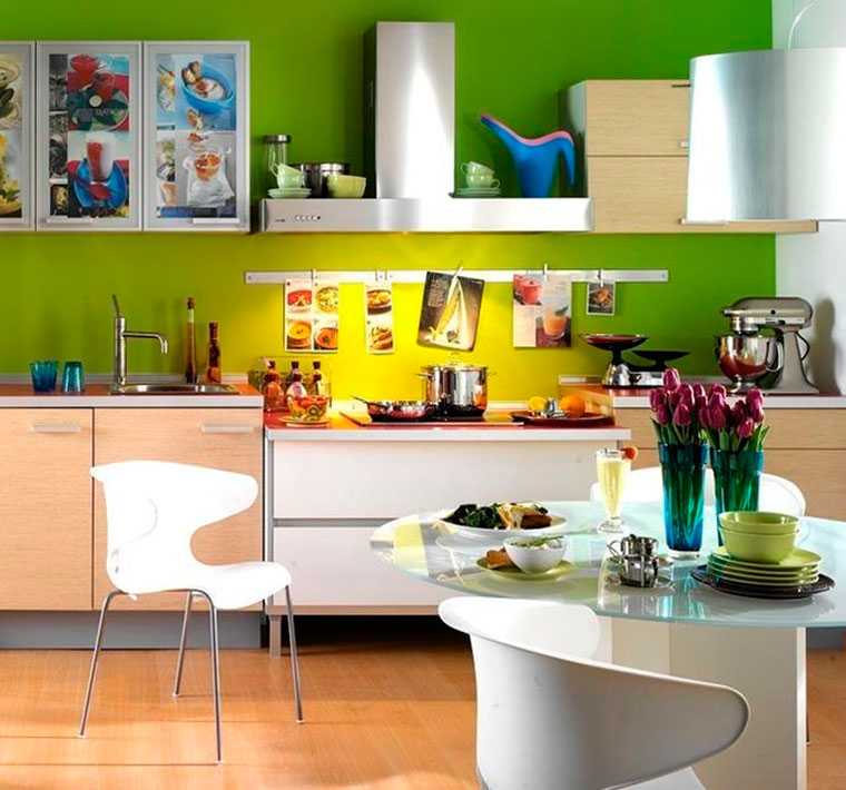 Сочетание цветов в интерьере кухни: фото, оттенки венге, зеленые, серые, желтые, немного теории