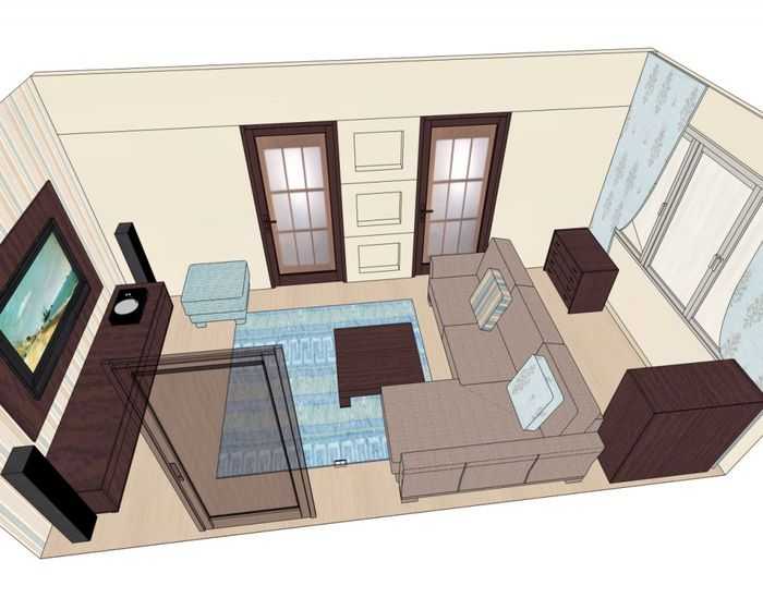 Дизайн гостиной-спальни 17 кв. м