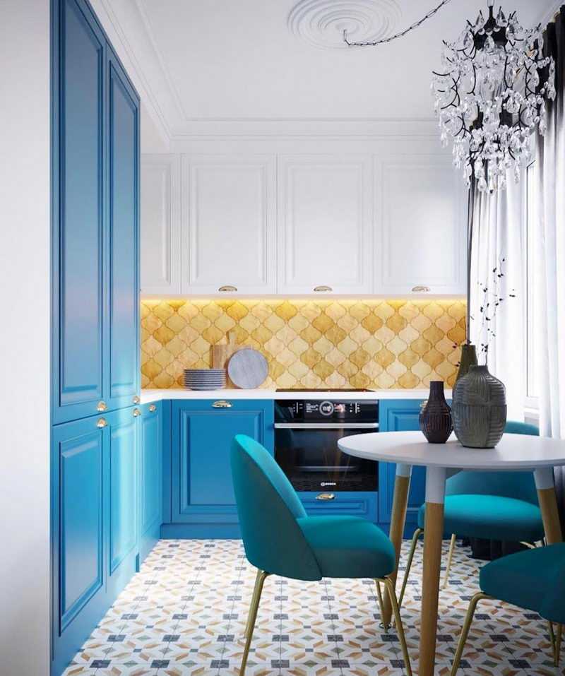 Синий кухонный гарнитур – 50+ фото в интерьере, оттенки, виды поверхностей и формы расположения