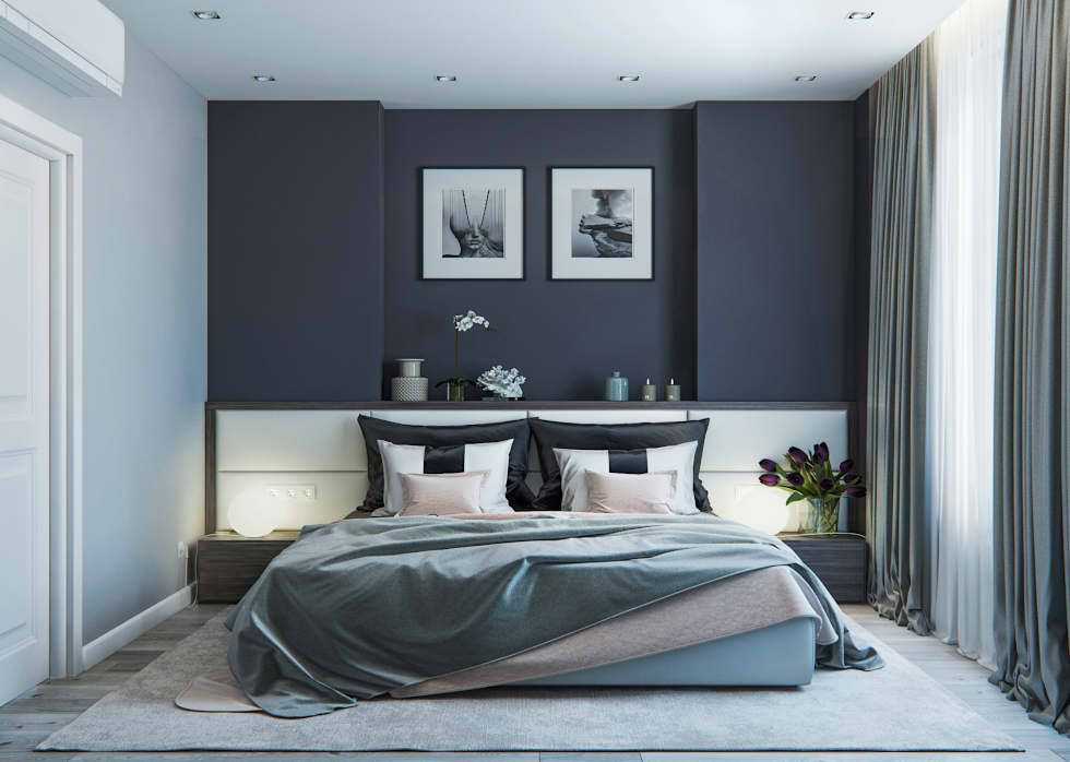 Спальня в серых тонах (103 фото): дизайн интерьера в серо-белых, серо-коричневых, серо-сиреневых и серо-черных оттенках, сочетание с синим и желтым цветом