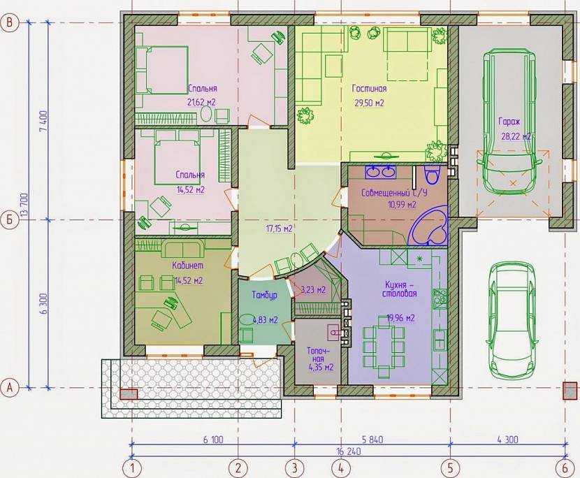 Проектирование одноэтажного дома 12 на 12 с тремя спальнями: правильное распределение пространства