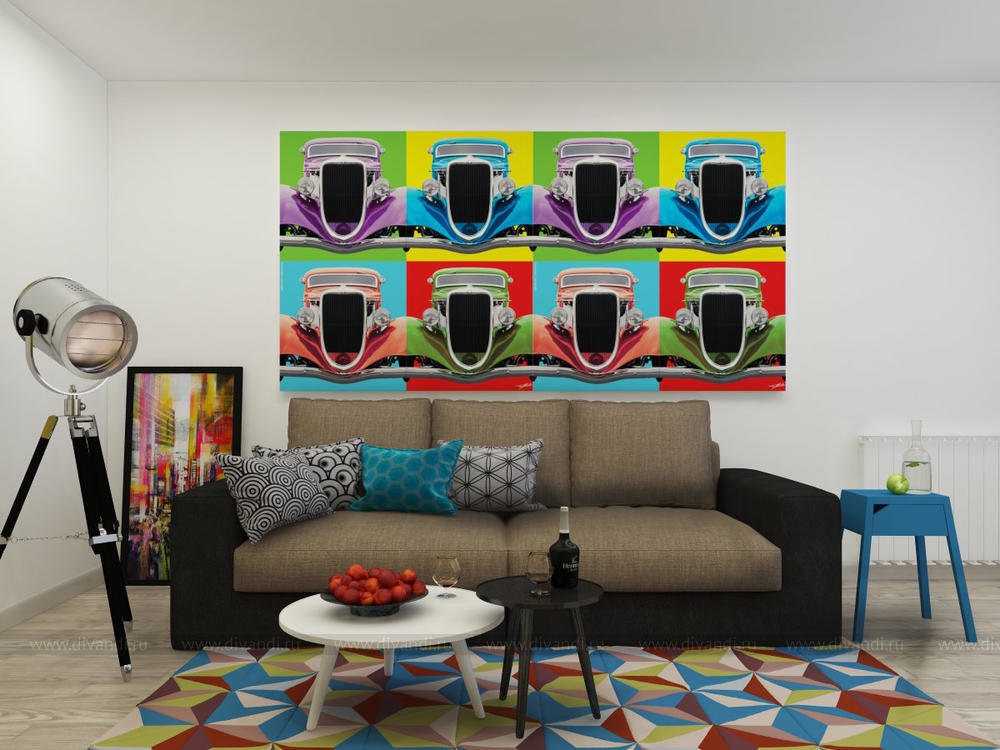 Что предполагает стиль поп-арт Какая мебель и люстры используются в интерьере Арт-дизайн комодов и описание картин в комнатах