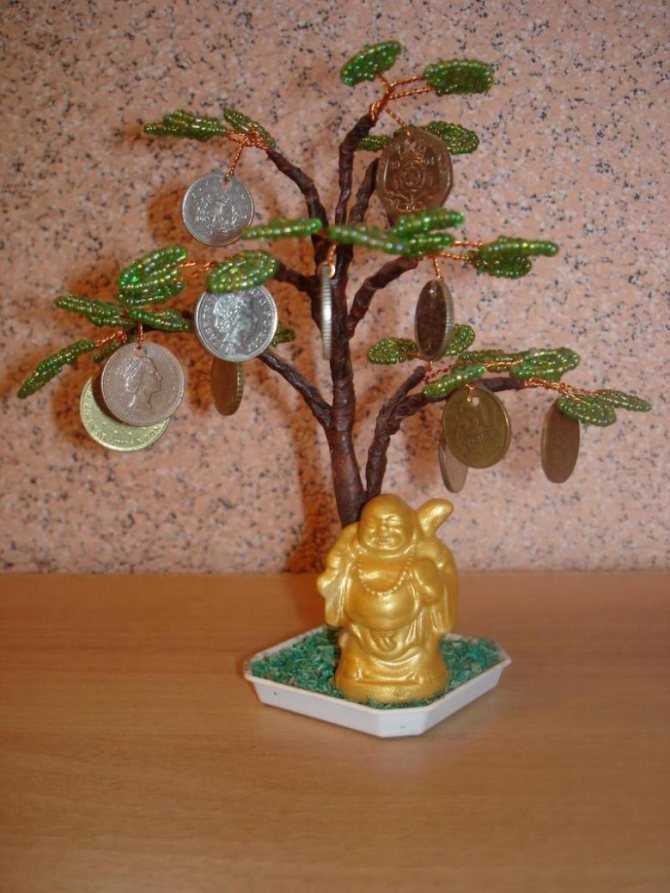 Картина панно рисунок аппликация из скрученных жгутиков ассамбляж "денежное дерево" фэн шуй символика  клей краска монета салфетки